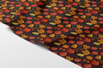 3D Sonbahar Yaprakları Desenli Dijital Baskılı Kumaş