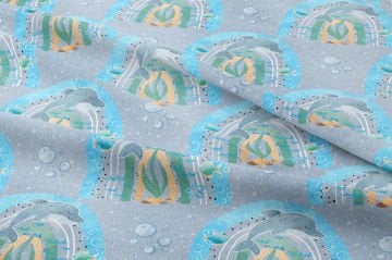 Summer Collection Multi-Purpose Decorative Digital Print Fabric with Dolphins in Rainbows