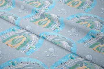 Summer Collection Multi-Purpose Decorative Digital Print Fabric with Dolphins in Rainbows