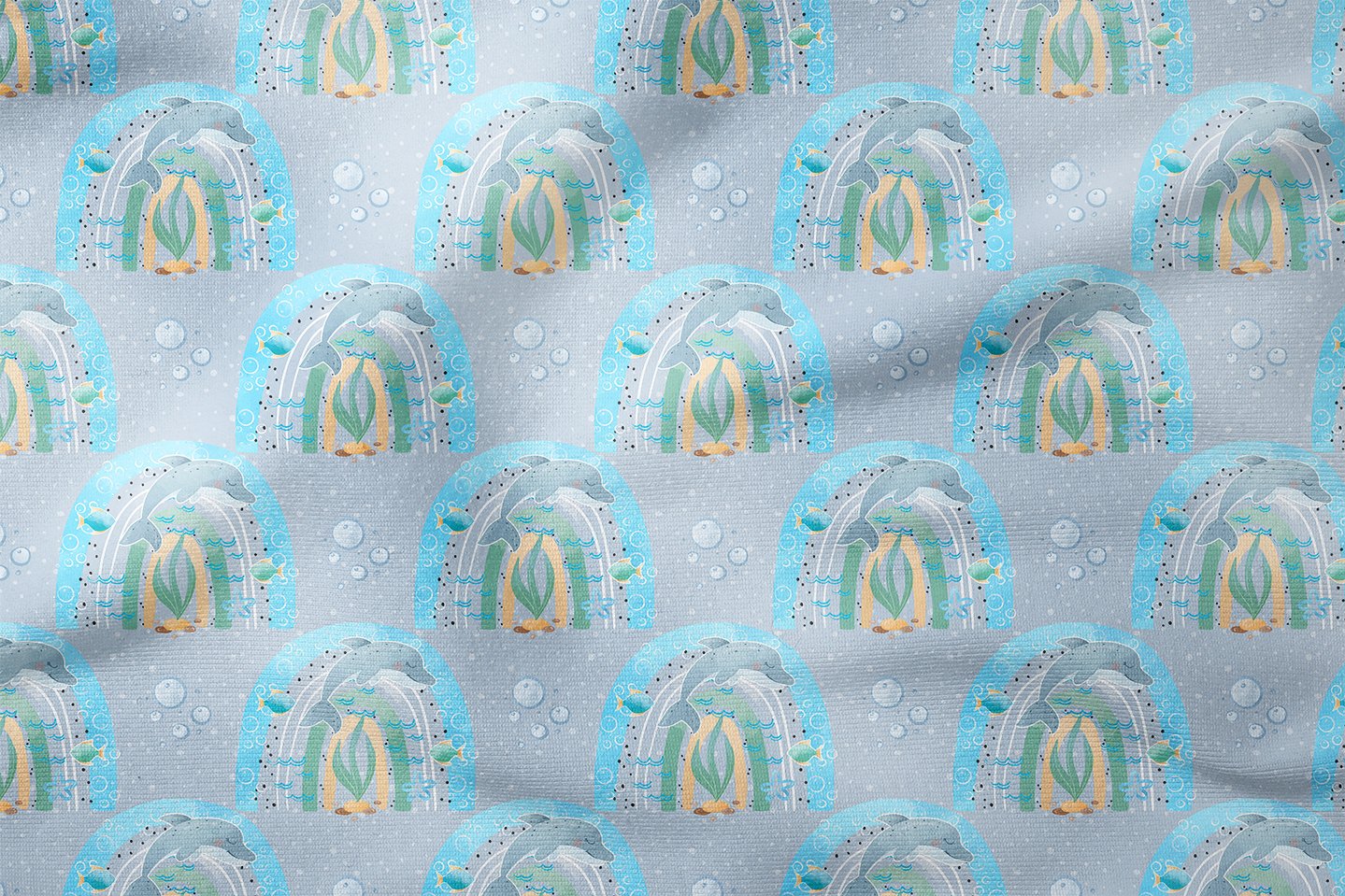 Summer Collection Multi-Purpose Decorative Digital Print Fabric with Dolphins in Rainbows