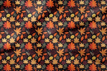 3D Sonbahar Yaprakları Desenli Dijital Baskılı Kumaş