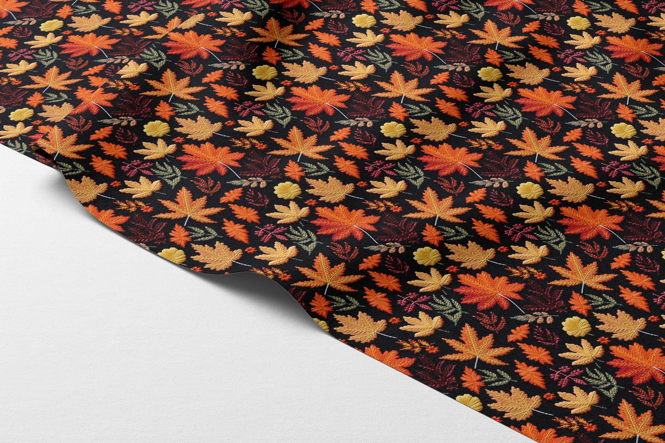3D Sonbahar Yaprakları Desenli Dijital Baskılı Kumaş