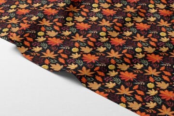 3D Sonbahar Yaprakları Desenli Dijital Baskılı Kumaş