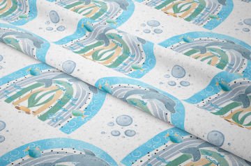 Summer Collection Multi-Purpose Decorative Digital Print Fabric with Dolphins in Rainbows on White Background