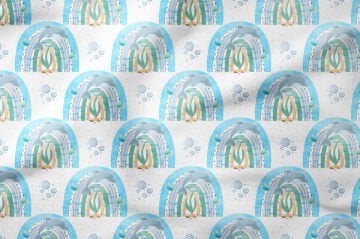 Summer Collection Multi-Purpose Decorative Digital Print Fabric with Dolphins in Rainbows on White Background