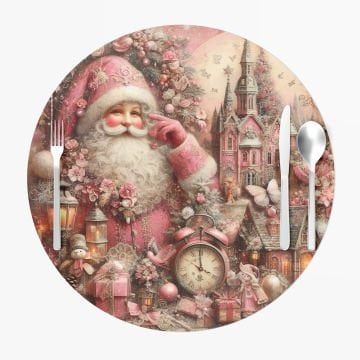 Yılbaşı Koleksiyonu- Servis Suplası Vintage Christmas Noel Baba 3'lü Set Kumaşı Dikilmemiş