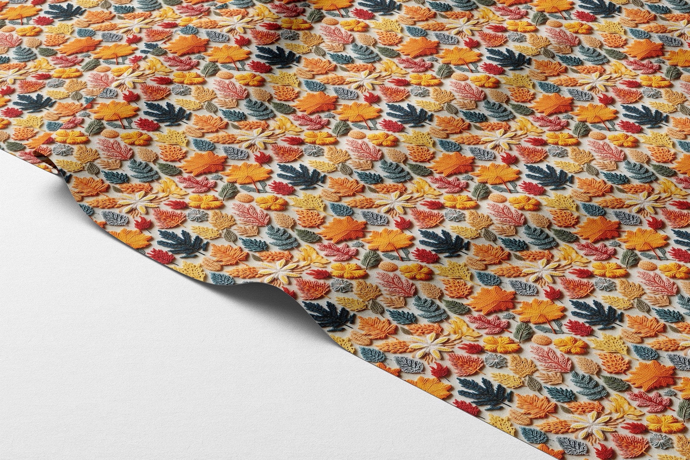 3D Sonbahar Yaprakları Desenli Dijital Baskılı Kumaş
