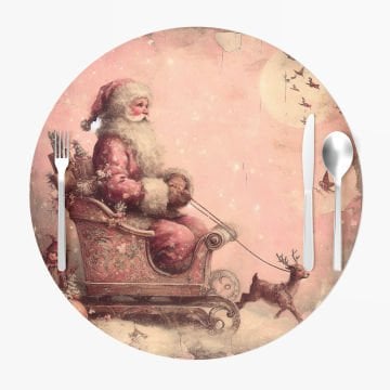 Yılbaşı Koleksiyonu- Servis Suplası Vintage Christmas Noel Baba 3'lü Set Kumaşı Dikilmemiş