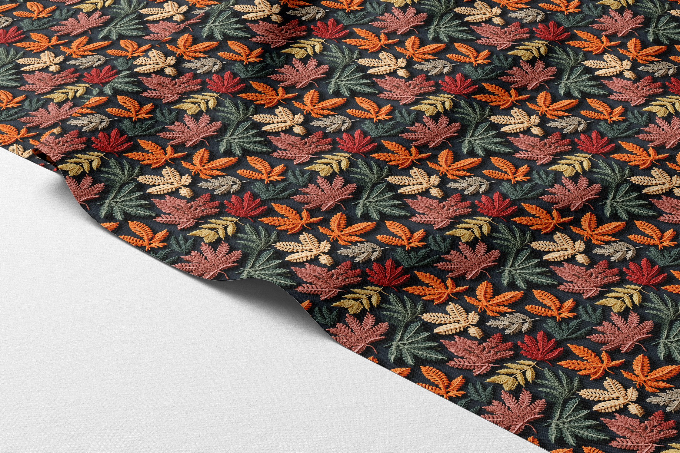 3D Sonbahar Yaprakları Desenli Dijital Baskılı Kumaş