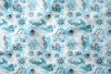 Летняя коллекция Акварель Дельфин Рыба, Мидия Многоцелевая декоративная ткань с цифровой печатью