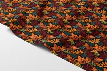 3D Sonbahar Yaprakları Desenli Dijital Baskılı Kumaş