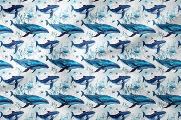 Summer Collection Watercolor Dolphin Fish in Leaves Multi-Purpose Decorative Digital Printing Fabric