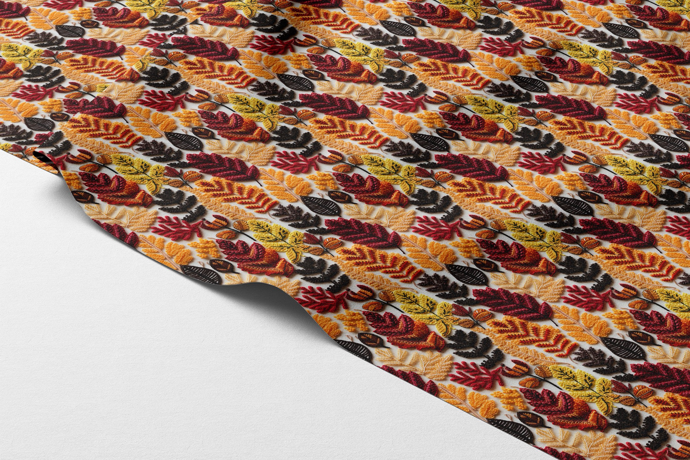 3D Sonbahar Yaprakları Desenli Dijital Baskılı Kumaş