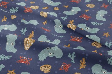 Sevimli Deniz Canlıları Desenli Çocuk Kumaşı