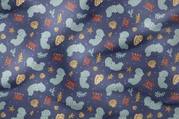Summer Collection Multi-Purpose Decorative Digital Print Fabric with Blue Background and Octopus and Crab