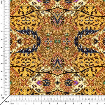 Kahve Mavi Tonlu Etnik Kilim Motifli Kumaş