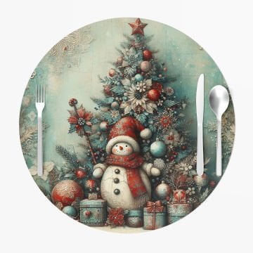 Yılbaşı Koleksiyonu- Servis Suplası Vintage Christmas Ağacı ve Kardan Adam 3'lü Set Kumaşı Dikilmemiş(Kopya)