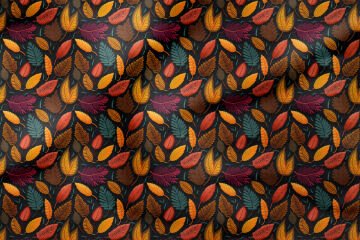 3D Sonbahar Yaprakları Desenli Dijital Baskılı Kumaş