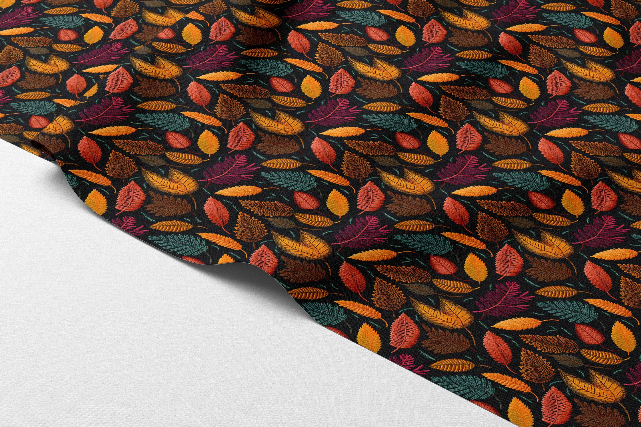 3D Sonbahar Yaprakları Desenli Dijital Baskılı Kumaş