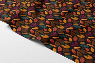 3D Sonbahar Yaprakları Desenli Dijital Baskılı Kumaş