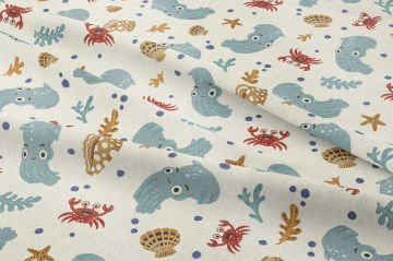 Sevimli Deniz Canlıları Desenli Çocuk Kumaşı
