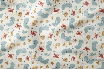 Summer Collection Cream Based Octopus and Crab Multi-Purpose Decorative Digital Print Fabric