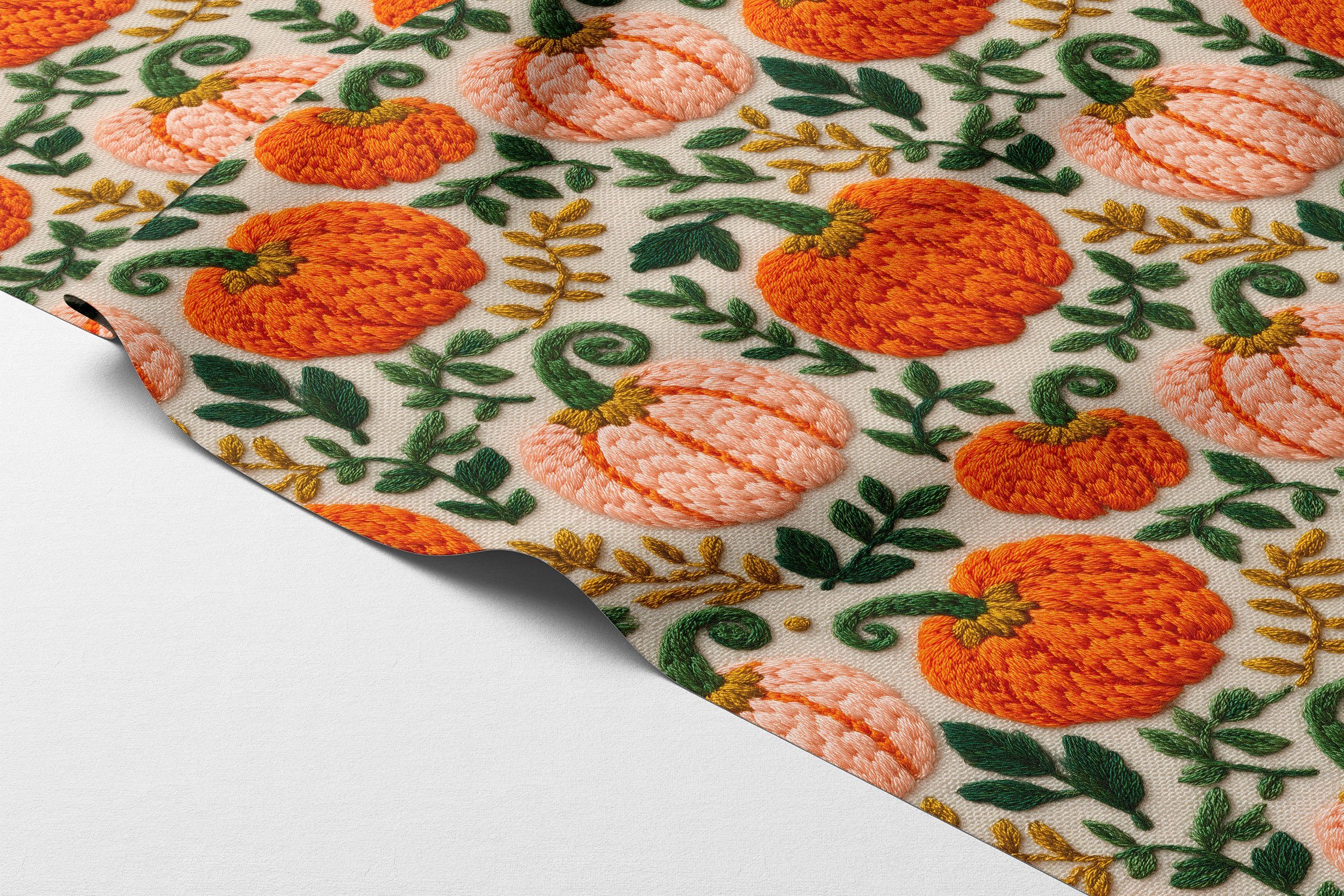 3D Sonbahar Balkabağı Desenli Dijital Baskılı Kumaş