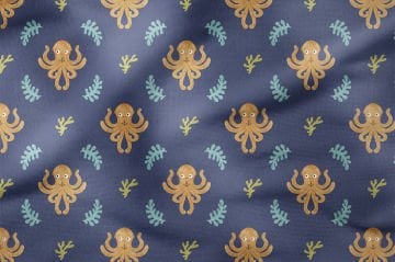 Summer Collection Blue-Based Octopus Multi-Purpose Decorative Digital Print Fabric