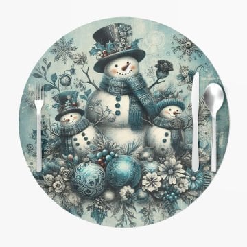 Yılbaşı Koleksiyonu- Servis Suplası Vintage Christmas Kardan Adam 3'lü Set Kumaşı Dikilmemiş