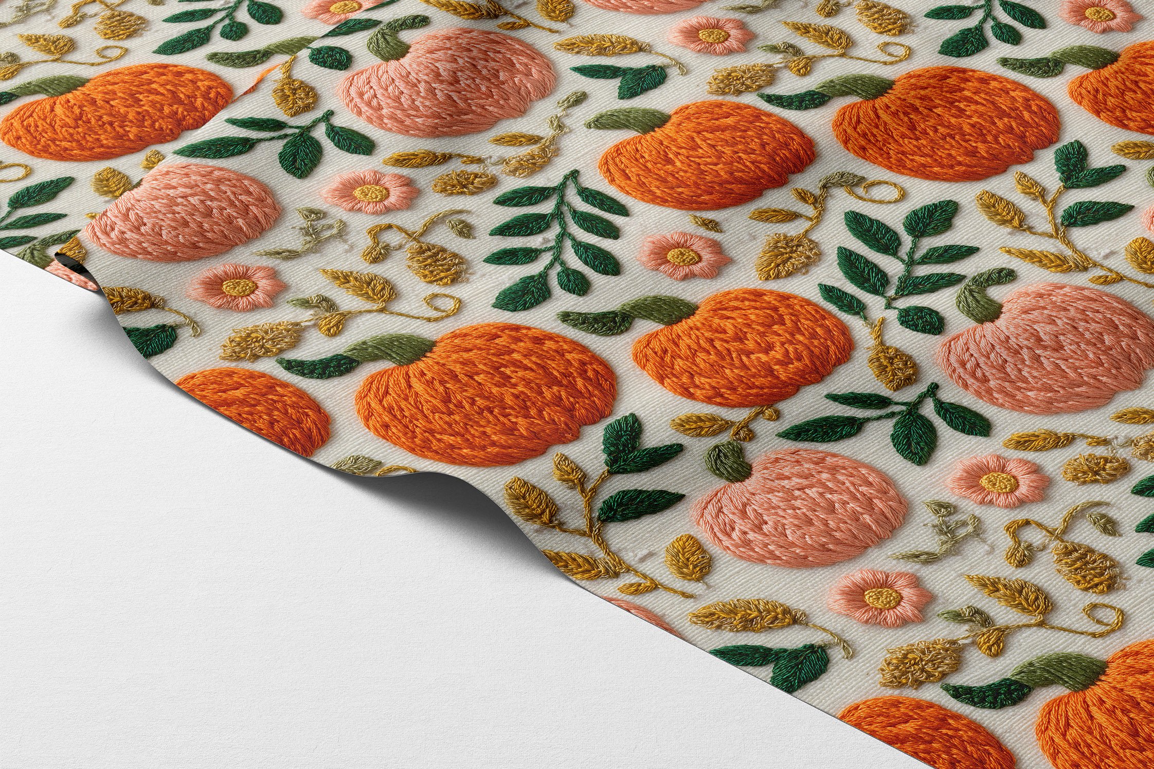 3D Sonbahar Balkabağı Desenli Dijital Baskılı Kumaş