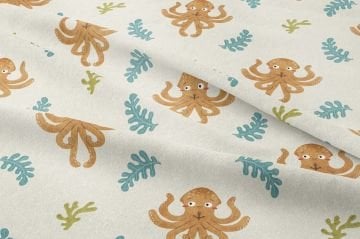 Sevimli Ahtapot Desenli Bebek ve Çocuk Kumaşı