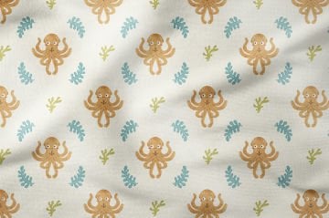 Summer Collection Cream Based Octopus Multi-Purpose Decorative Digital Print Fabric