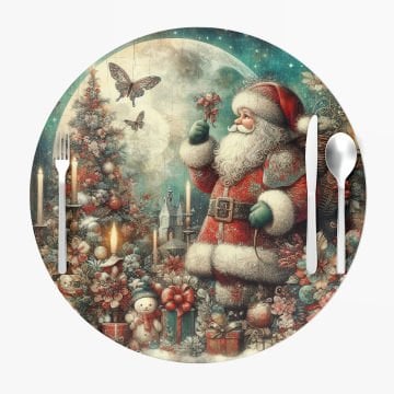 Yılbaşı Koleksiyonu- Servis Suplası Vintage Christmas Noel Baba 3'lü Set Kumaşı Dikilmemiş