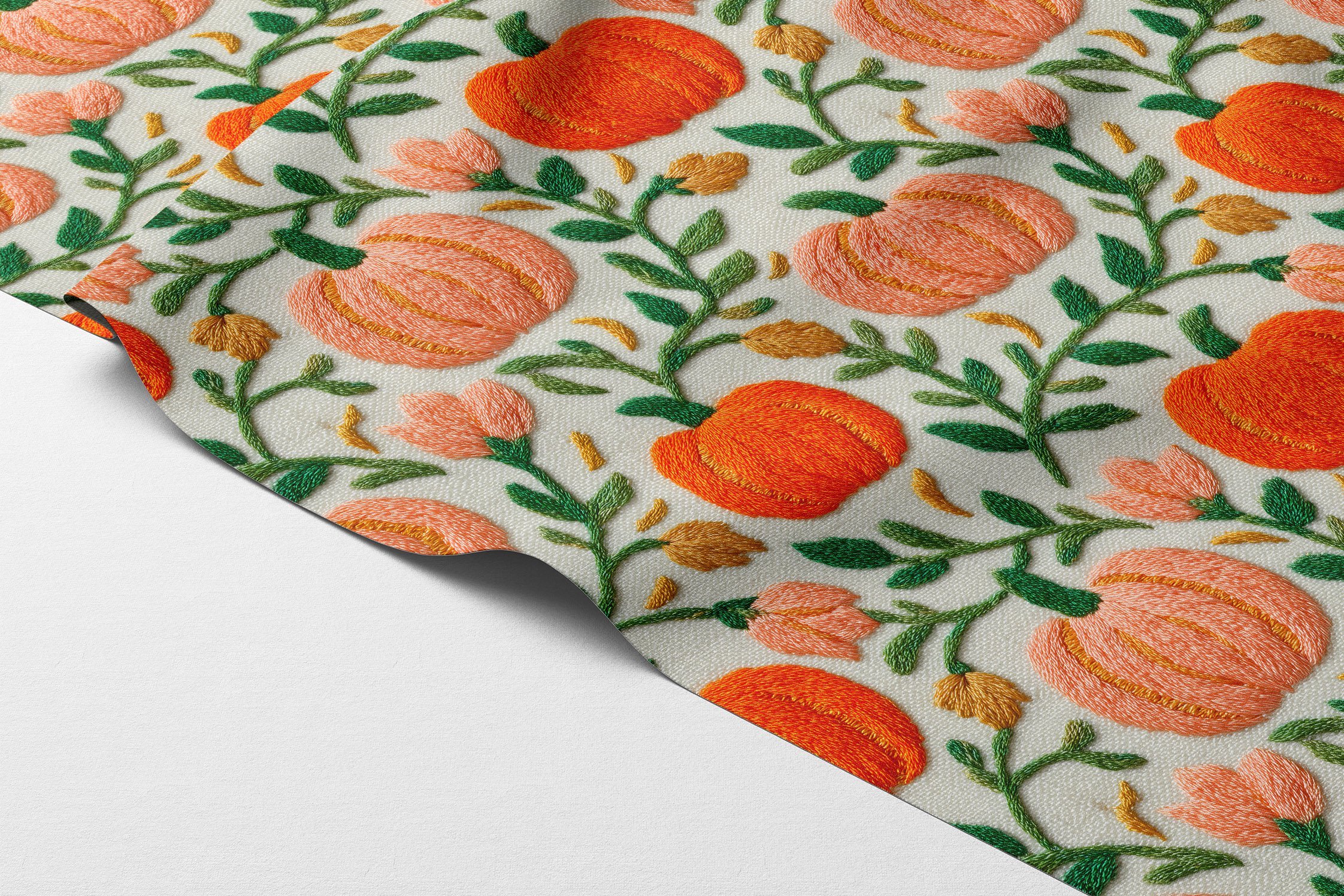 3D Sonbahar Balkabağı Desenli Dijital Baskılı Kumaş