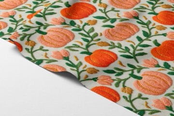 3D Sonbahar Balkabağı Desenli Dijital Baskılı Kumaş