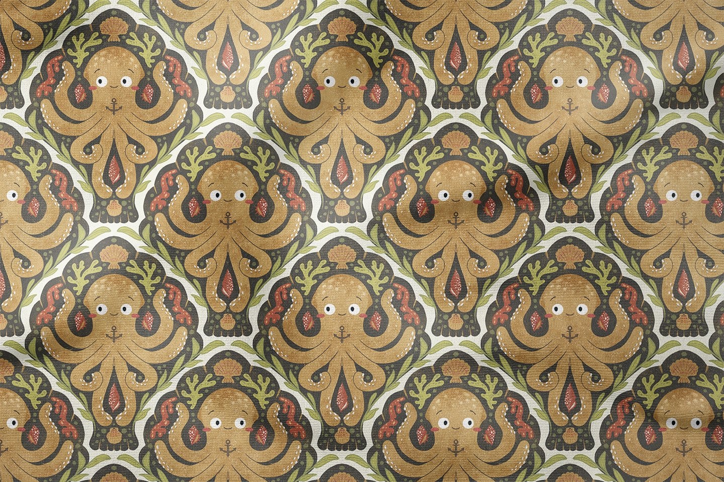 Retro Ahtapot Desenli Çocuk ve Dekoratif Kumaş