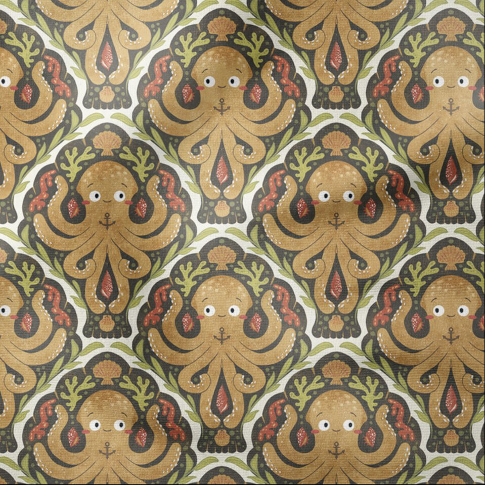 Retro Ahtapot Desenli Çocuk ve Dekoratif Kumaş