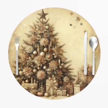 Yılbaşı Koleksiyonu- Servis Suplası Vintage Christmas Çam Ağacı 3'lü Set Kumaşı Dikilmemiş(Kopya)