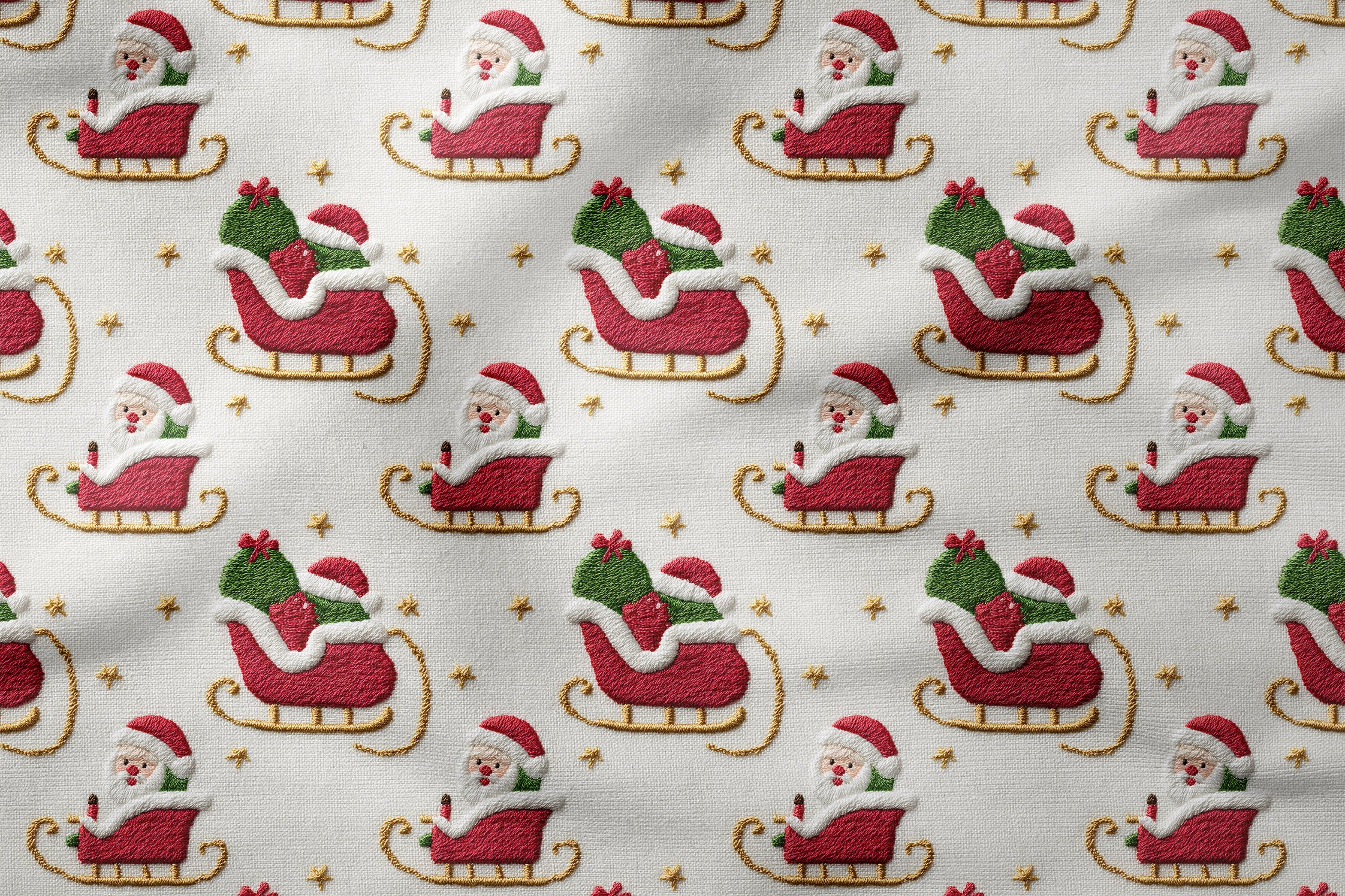 Yılbaşı Koleksiyonu- 3D Nakış Efektli Santa Claus Nobel Baba Çok Amaçlı Dekoratif Dijital Baskı Kumaş