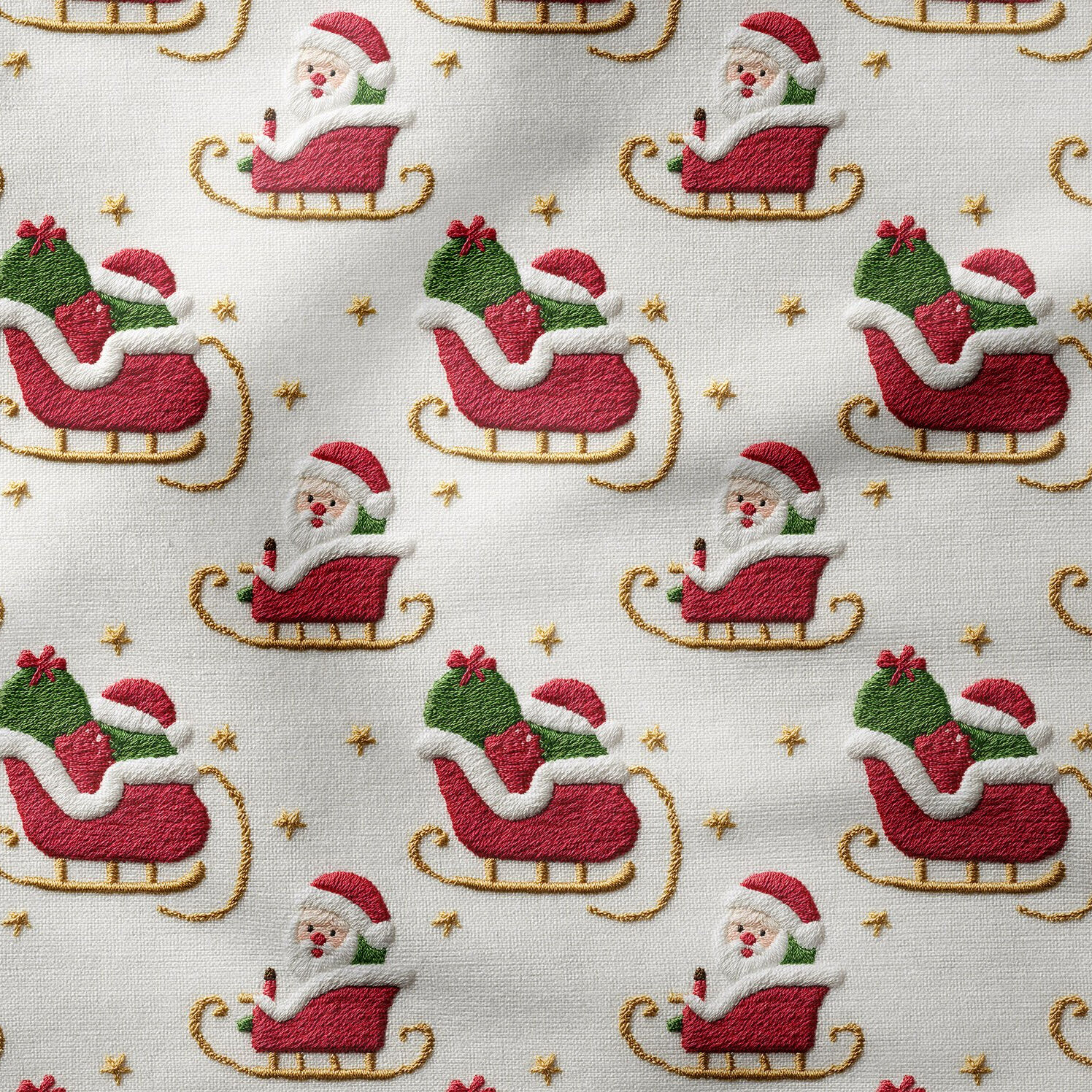 Yılbaşı Koleksiyonu- 3D Nakış Efektli Santa Claus Nobel Baba Çok Amaçlı Dekoratif Dijital Baskı Kumaş