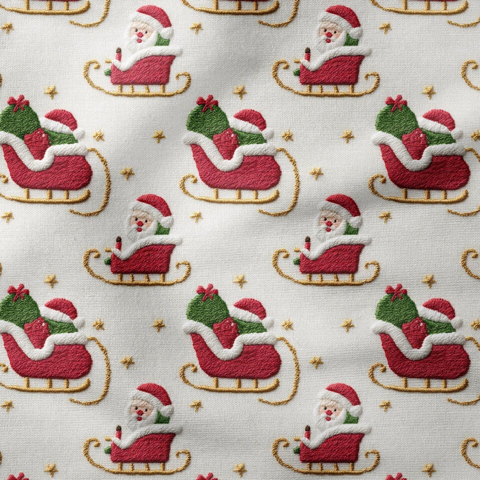 Yılbaşı Koleksiyonu- 3D Nakış Efektli Santa Claus Nobel Baba Çok Amaçlı Dekoratif Dijital Baskı Kumaş