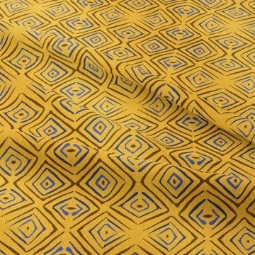 Hardal Sarı Mavi Geometrik Bohem Kumaş