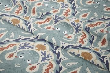 Sevimli Ahtapot Desenli Çocuk Kumaşı