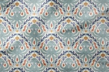 Summer Collection Blue Background Blue Octopus Leafy Multi-Purpose Decorative Digital Print Fabric