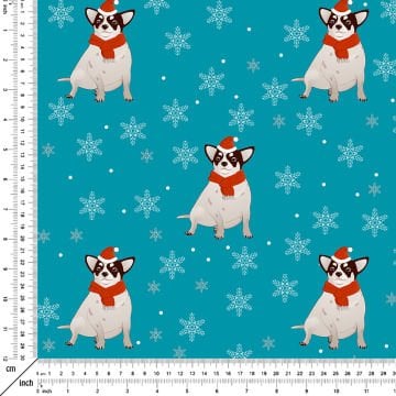 Mavi Zeminli Kar Taneli Yılbaşı Köpekleri