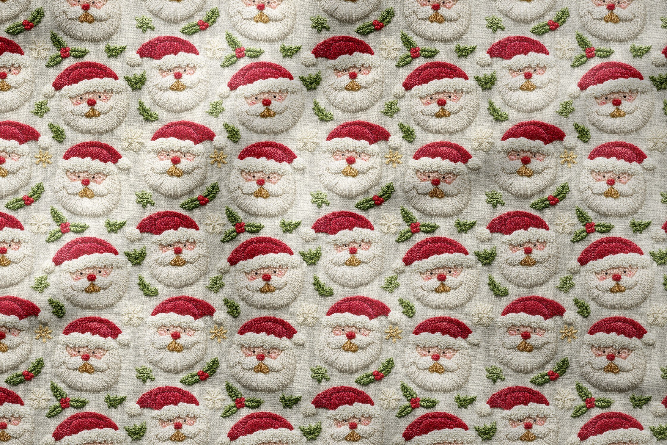 Yılbaşı Koleksiyonu- 3D Nakış Efektli Santa Claus Nobel Baba Çok Amaçlı Dekoratif Dijital Baskı Kumaş