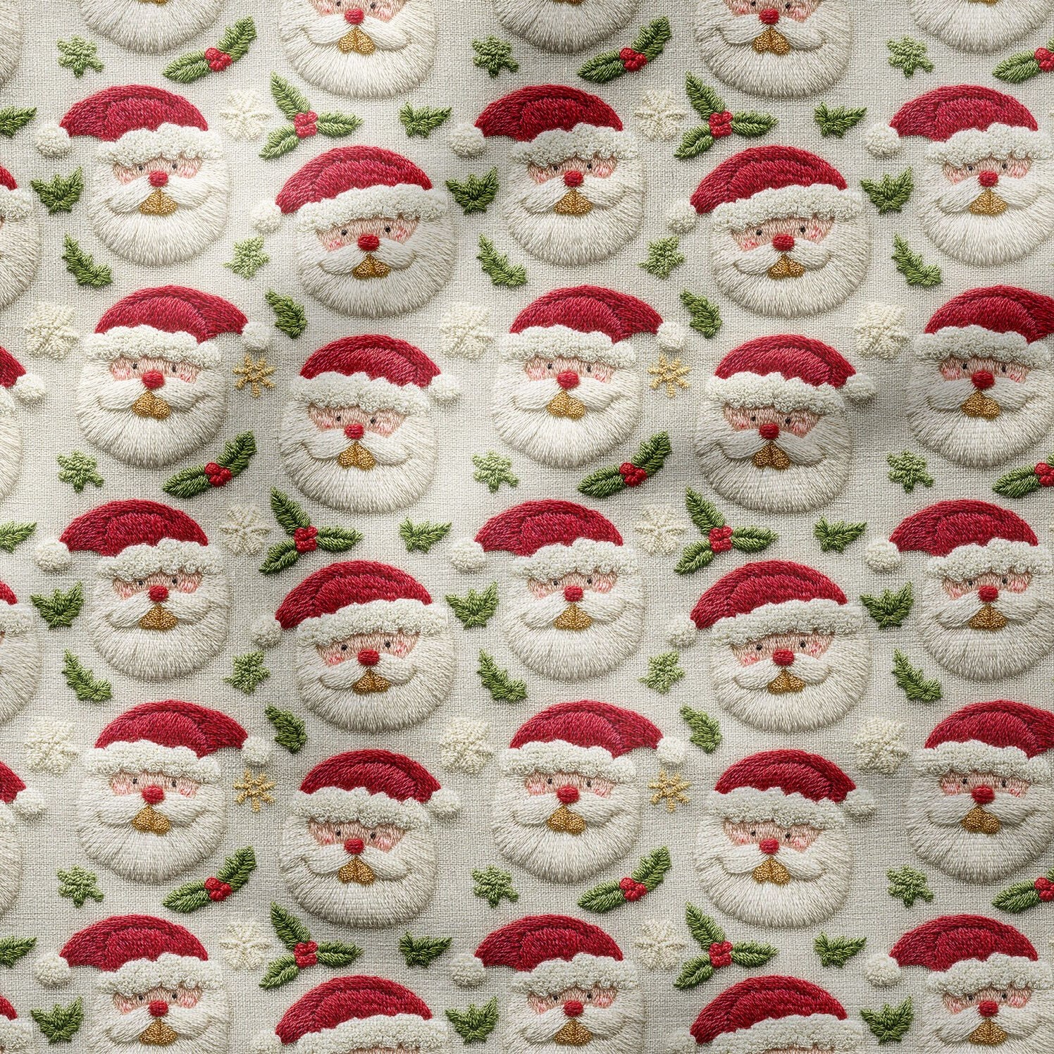 Yılbaşı Koleksiyonu- 3D Nakış Efektli Santa Claus Nobel Baba Çok Amaçlı Dekoratif Dijital Baskı Kumaş