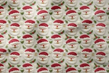 Yılbaşı Koleksiyonu- 3D Nakış Efektli Santa Claus Nobel Baba Çok Amaçlı Dekoratif Dijital Baskı Kumaş