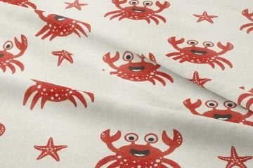 Sevimli Yengeç Desenli Bebek ve Çocuk Kumaşı