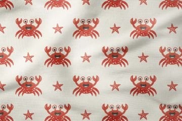 Summer Collection Cream Based Crabs Multi-Purpose Decorative Digital Print Fabric